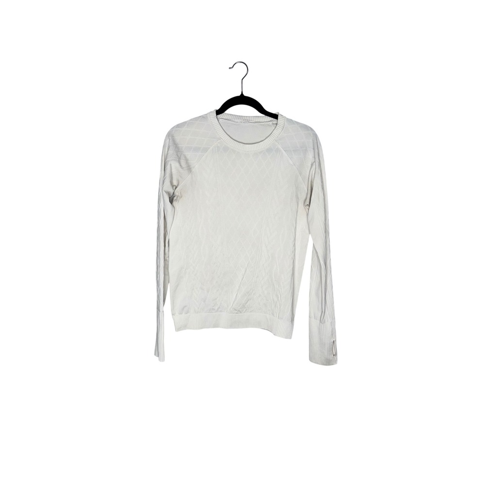 Lululemon Rest Less Pullover Women Small White Good Diamond Jacquard Long Sleeve
